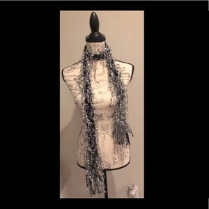 Fuzzy grey, black & silver thread scarf